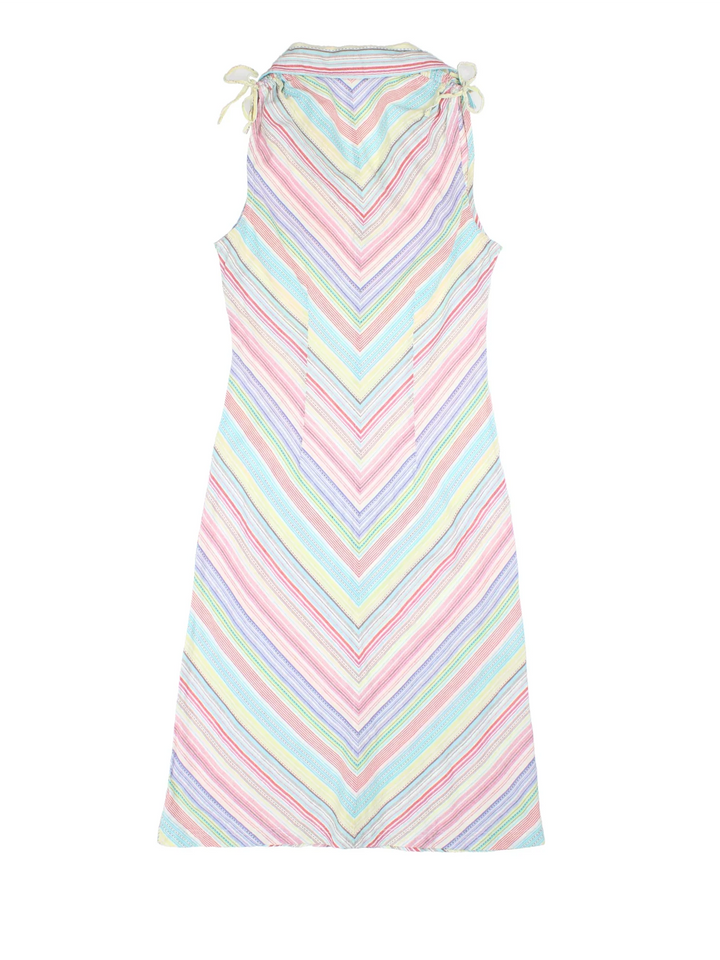 Y2K Midi Dress in multicoloured colourway. V neck with gathered tie shoulder detail.