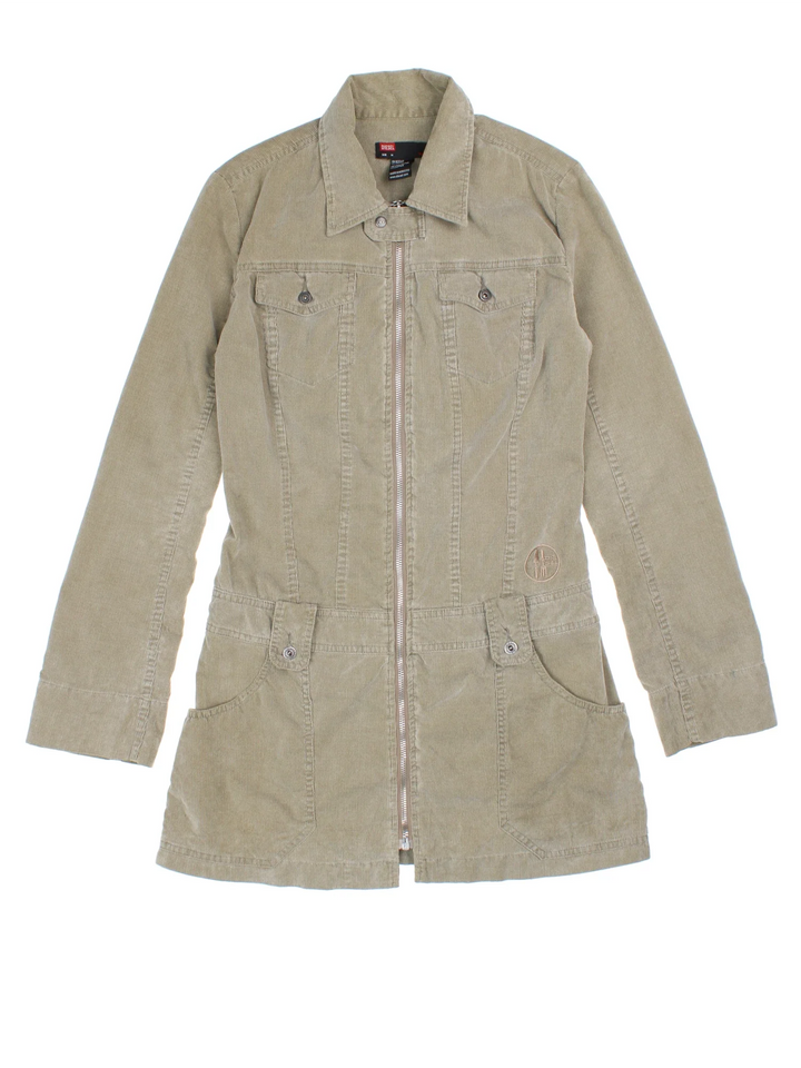 Y2K Diesel Shirt Dress in grey colourway. Zip up fastening with multiple pockets and embroidered branding.