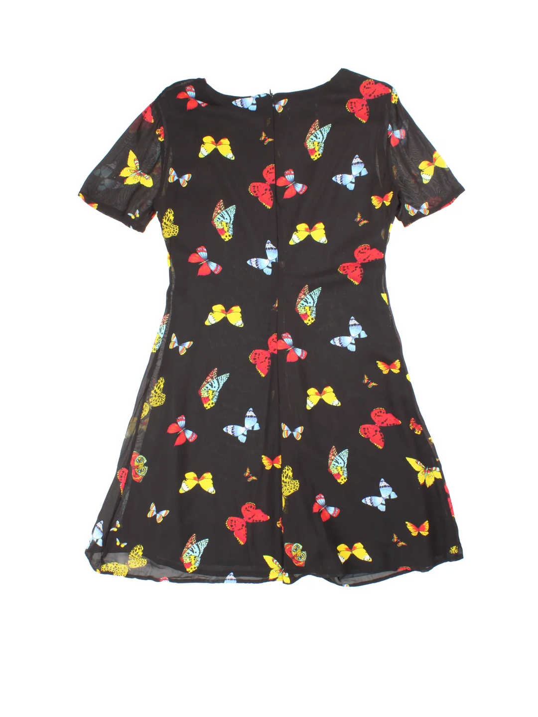Vintage 90's Butterfly Tea Dress in black colourway with all over print and sheer overlay.