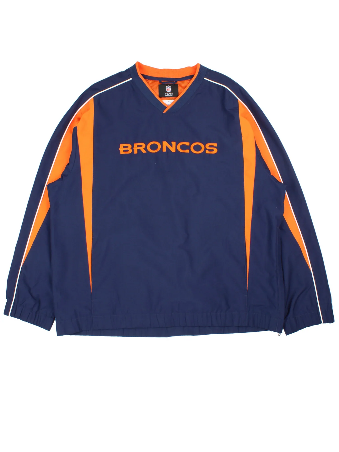 NFL Denver Broncos Drill Training Top in a blue/orange colourway. V neck, side pockets, contast detail and the logo embroidered on the front/back.
