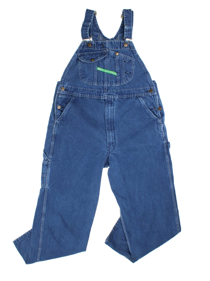 Vintage Key Imperial Dungarees in blue colourway with multiple pockets, adjustable straps, and has the logo embroidered on the front.