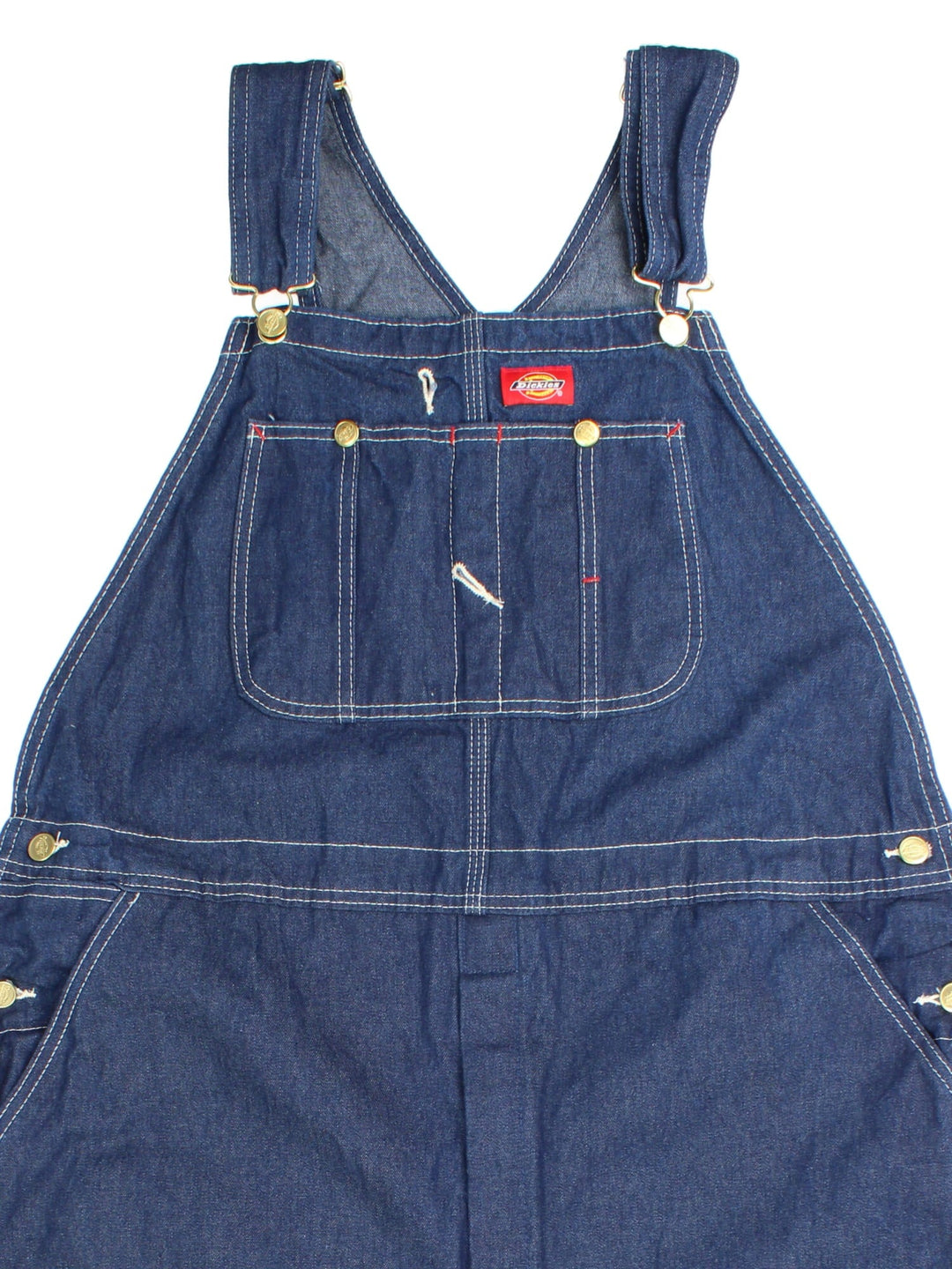 Dickies Dungarees in blue colourway with multiple pockets, adjustable straps, and the logo embroidered on the front.