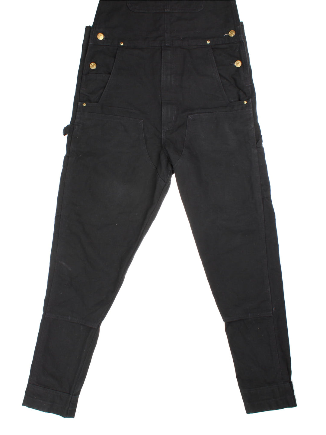 Carhartt Dungarees in black colourway with multiple pockets, adjustable straps, and the logo embroidered on the front.
