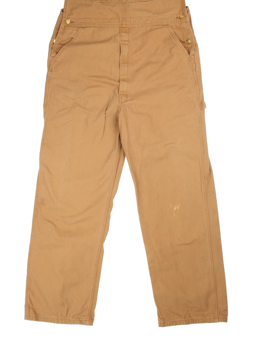 Dickies Dungarees in tan colourway with multiple pockets, adjustable straps and the logo embroidered on the front/back.