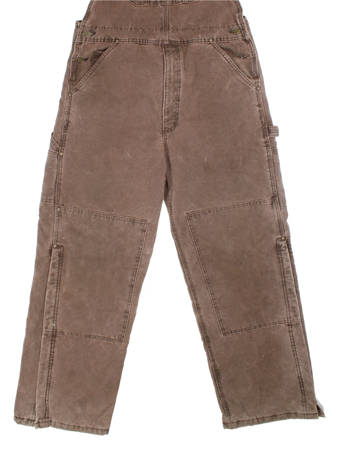 Carhartt Dungarees in brown colourway with multiple pockets, adjustable straps and the logo embroidered on the front.