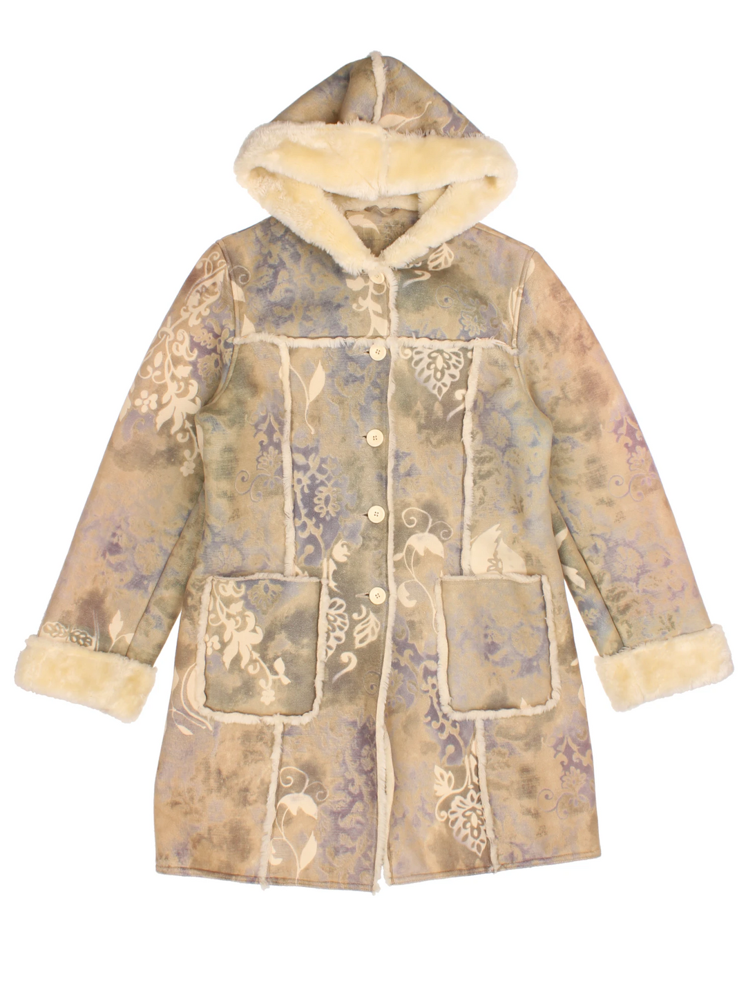 Vintage Afghan Shearling Coat in a multicoloured colourway. Buttons up with front patch pockets and faux fur lining.