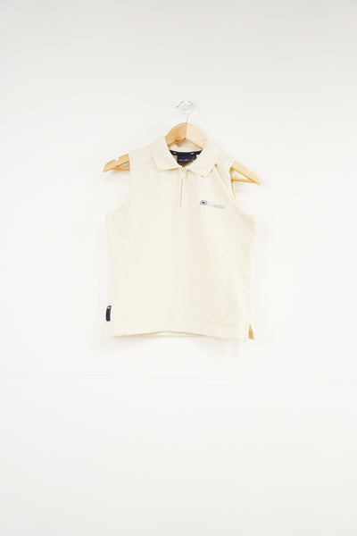Cream Ellesse 1/4 zip vest with collar and  embroidered Logo on chest