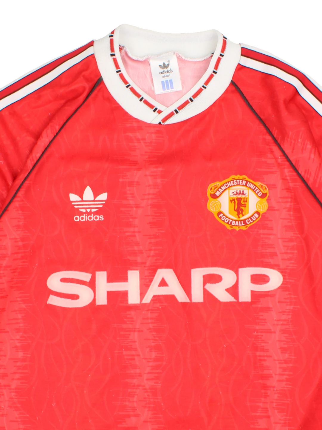 1990-91 Manchester United home football shirt, by Adidas. Printed badge and sponsors