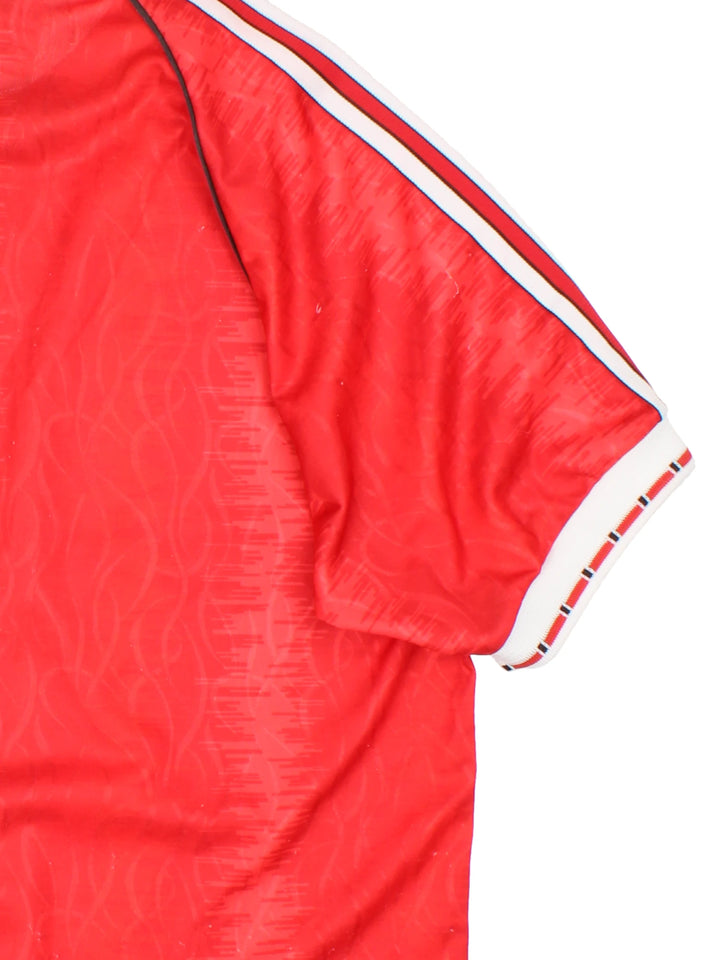 1990-91 Manchester United home football shirt, by Adidas. Printed badge and sponsors