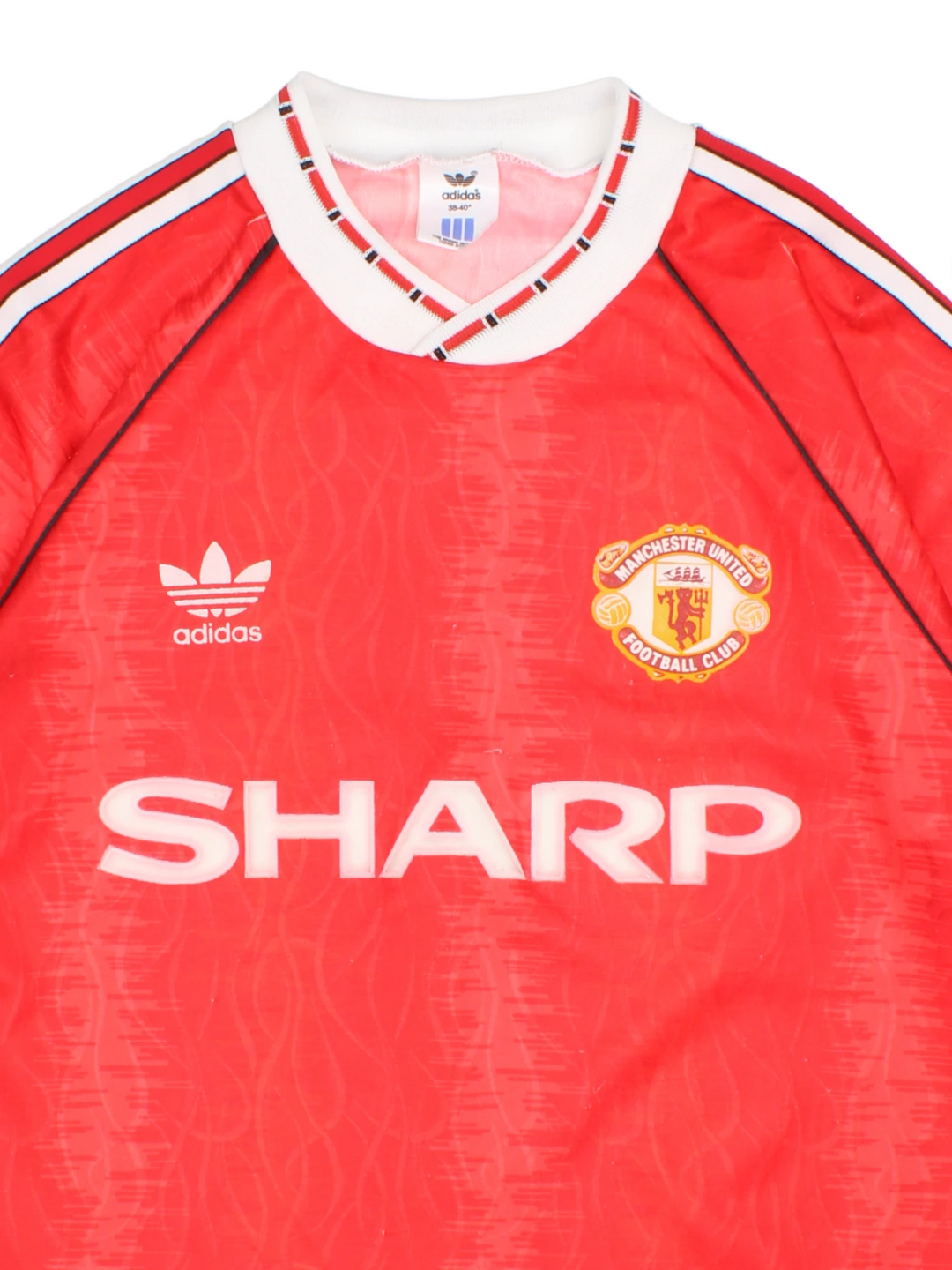 1990-91 Manchester United home football shirt, by Adidas. Printed badge and sponsors