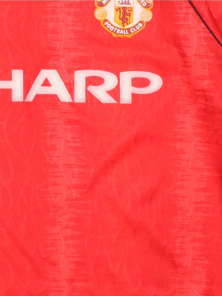 1990-91 Manchester United home football shirt, by Adidas. Printed badge and sponsors