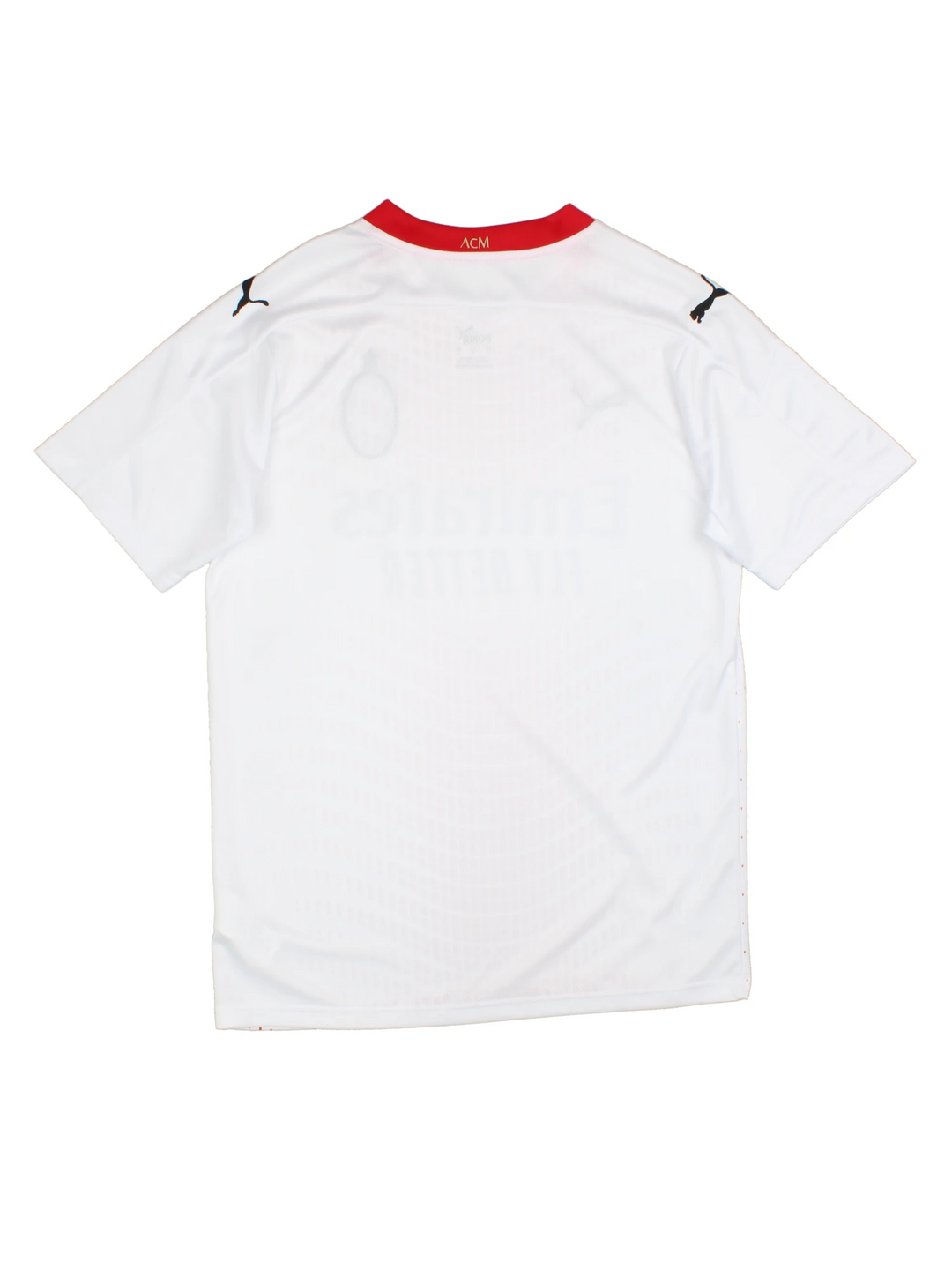 AC Milan 2020/21 Puma Away Football Shirt in the a white and red colourway, features embroidered logos and badge on the front.