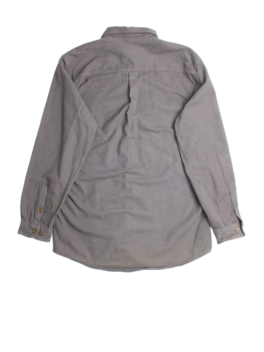 Carhartt Shirt in a grey colourway, button up with front patch pockets and leather branding tab.