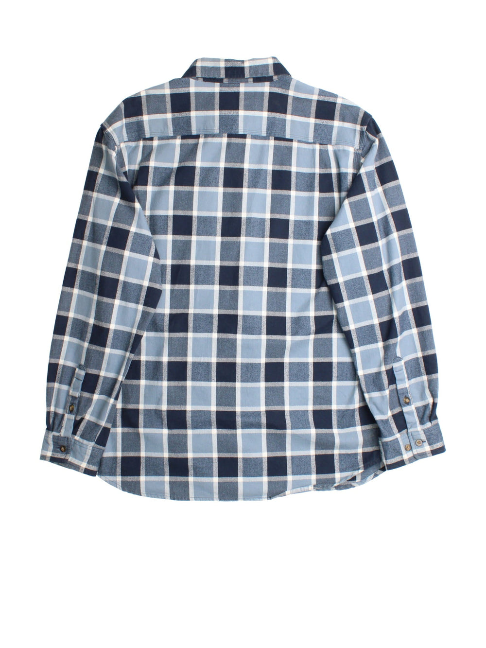 Carhartt Flannel Shirt in a blue checked colourway, button up with front patch pockets and embroidered branding.