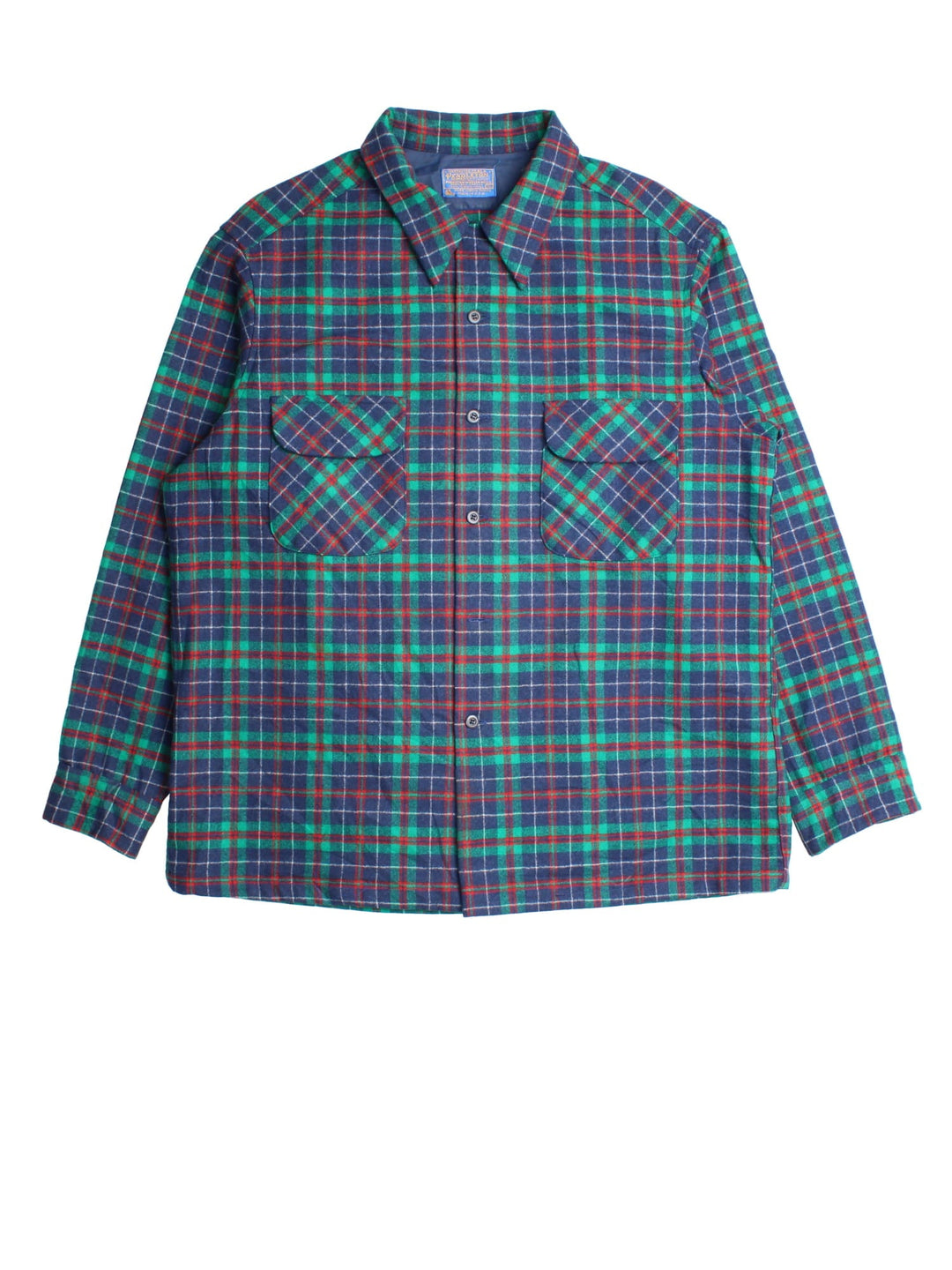 Pendleton Flannel Shirt in a plaid blue/green/red checked colourway, button up with front patch pockets.