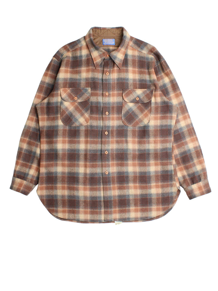 Pendleton Shirt in a brown checked colourway, button up with front patch pockets.