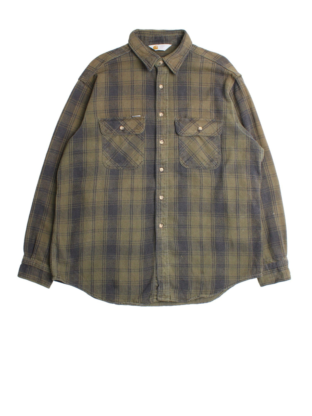 Carhartt Shirt in a green checked colourway, button up with front patch pockets and embroidered tab branding.