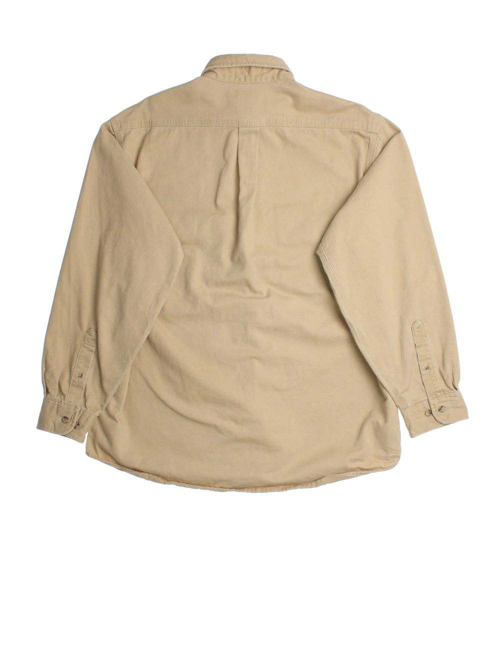 Carhartt Shirt in a tan colourway, button up with front patch pockets and leather patch branding.