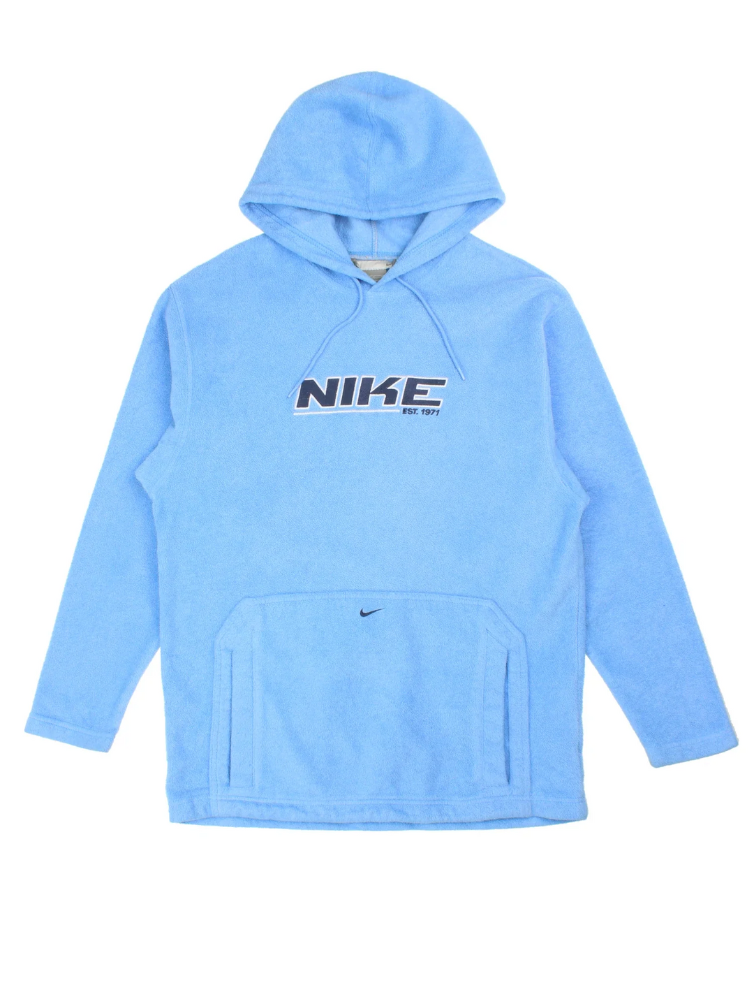 Vintage Nike Hoodied Fleece in a blue colourway. Kangaroo pocket and has embroidered logos on the front.