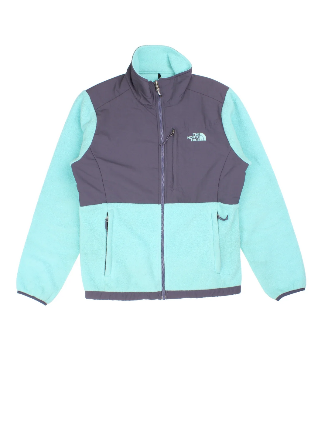 Vintage The North Face Denali Fleece in a blue/grey colourway. Zips up with multiple pockets and has embroidered logos on the front/back.