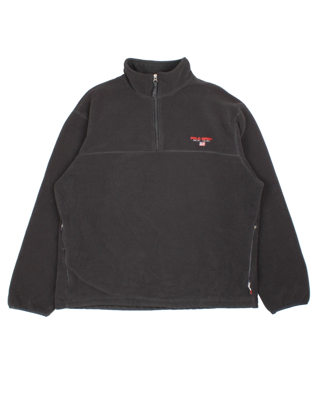 Vintage Polo Sport Ralph Lauren Fleece in a black colourway. 1/4 zip fastening with side pockets and logo embroidered on the front.