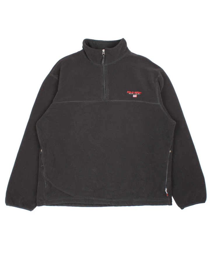 Vintage Polo Sport Ralph Lauren Fleece in a black colourway. 1/4 zip fastening with side pockets and logo embroidered on the front.