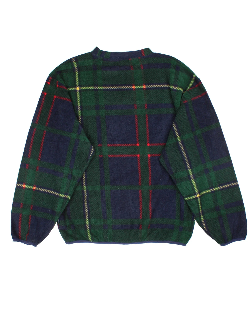 Vintage Nautica Fleece Sweatshirt in a green plaid pattern colourway. Pullover and has the logo embroidered on the front.