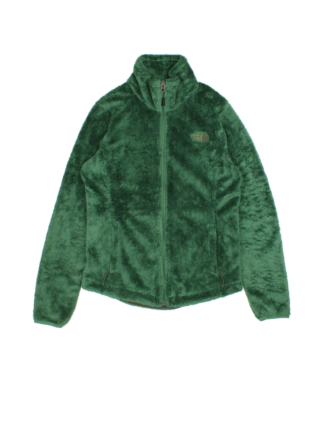 The North Face Osito Fleece in a dark green colourway. Full zip with pockets, drawstring hem and small classic logo on the front.