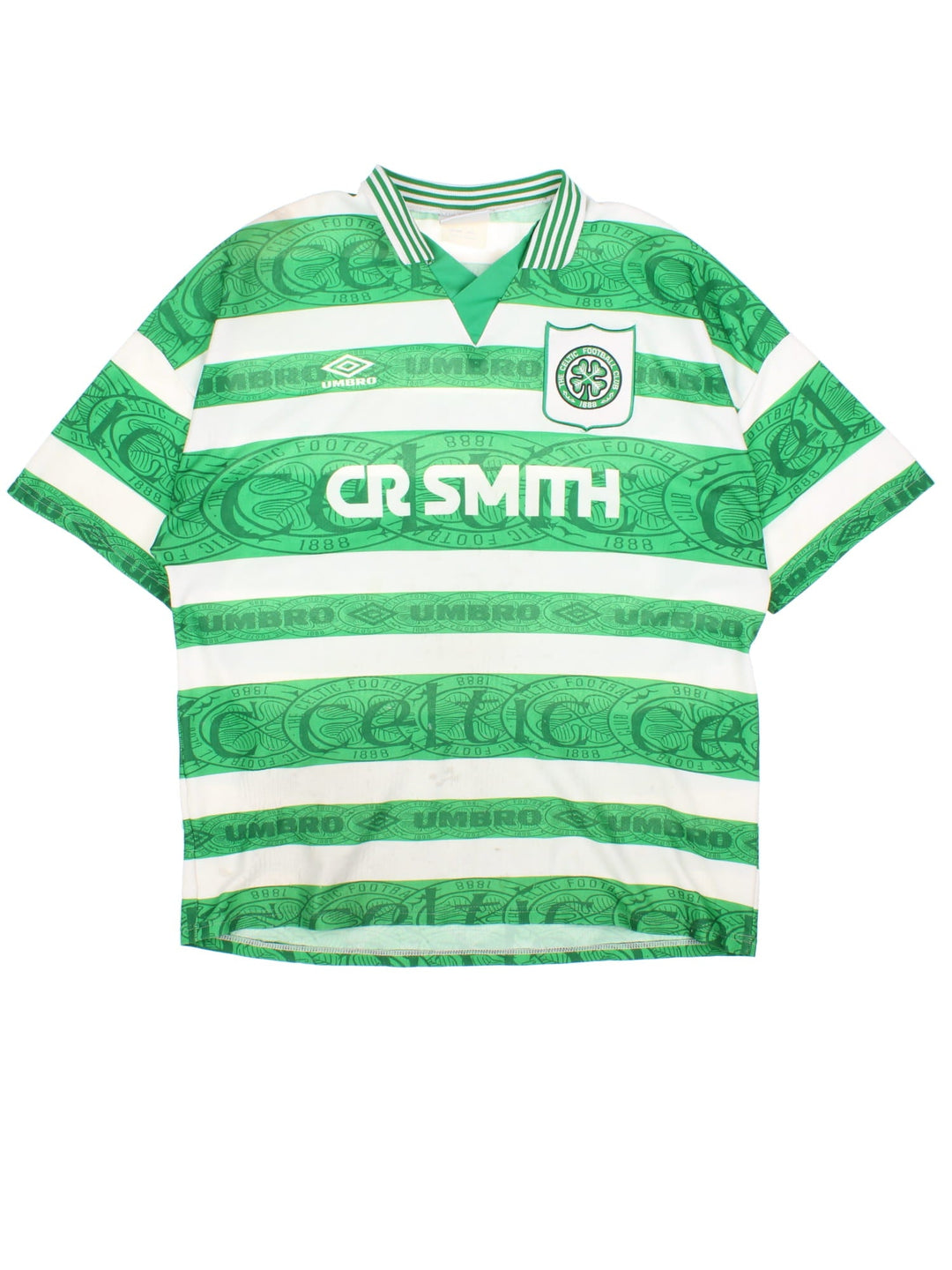 Vintage Celtic 1995/97 Umbro Football Shirt in the green and white home kit colourway, features embroidered logos and badge on the front.