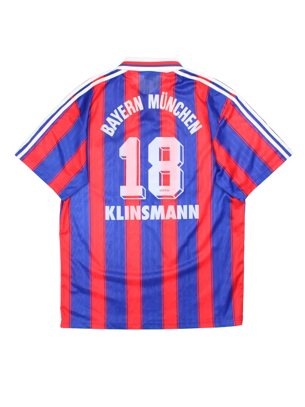 Bayern Munich 1995/97 Adidas Football Shirt in the red and blue home kit colourway, features logos and badge on the front with the classic adidas 3 stripe on the sleeve. Player name: KLINSMANN #18 on the back