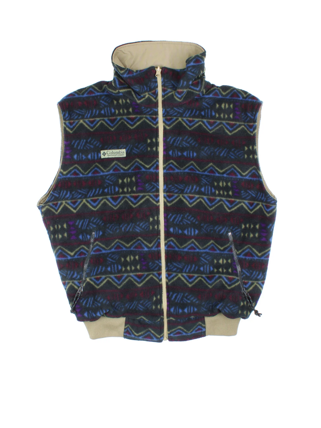 Columbia Reversible Gilet in either a multicoloured patterned fleece or tan canvas colourway options. Zips up, with side pockets and branding embroidered on the front.