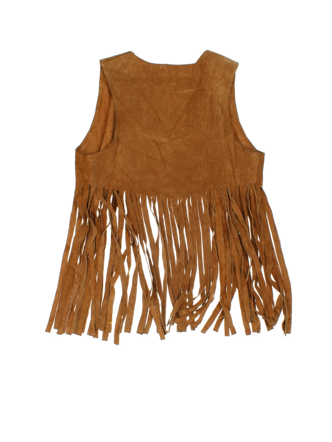 Vintage Western Suede Waistcoat in a brown colourway. Does not close, and has bone button details, and fringe tassels.