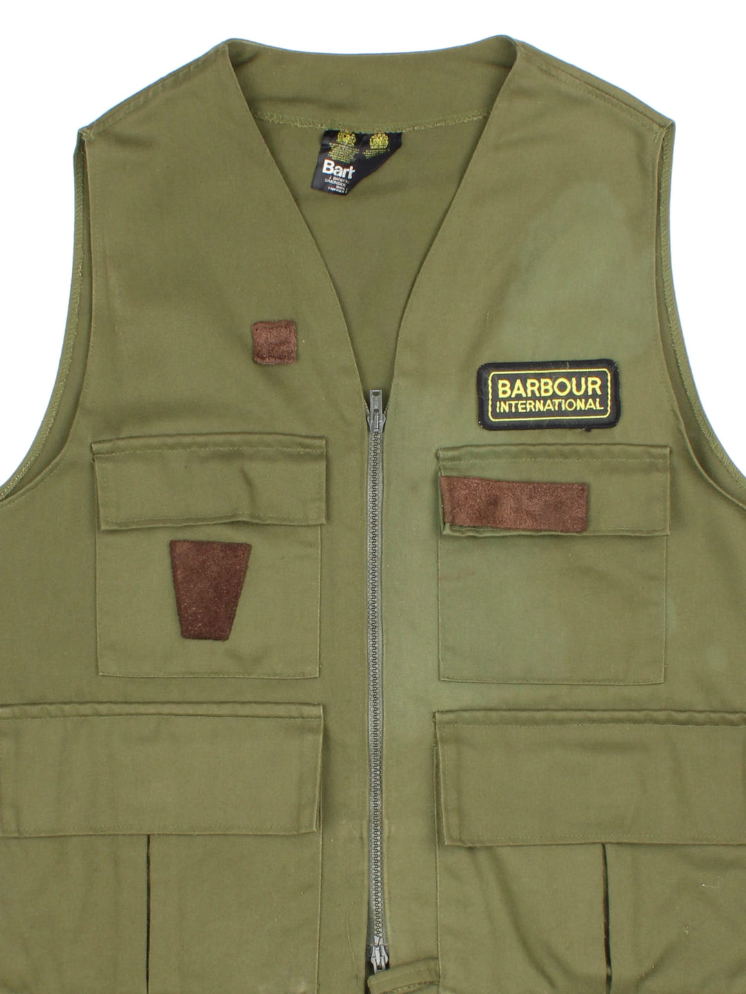 Vintage Barbour Fishing Utility Vest in a green colourway. Zips up and has multiple pockets, and the logo embroidered on the front.