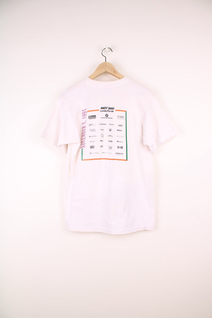 1997 white Fruit of the Loom tee with front graphic reading 'Goodyear Orange County Marathon' and back graphic reading 'November 3, 1991' and featuring brand sponsor logos.