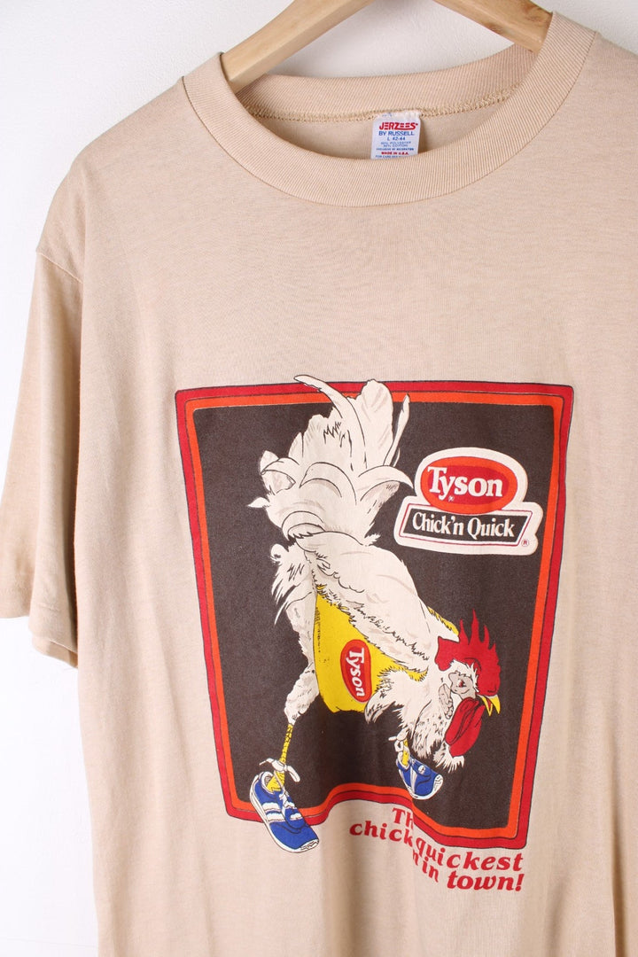 Vintage 70's Tyson Chicken Chick N Quick Single Stitch Graphic T-Shirt in a tan colourway with the graphic printed on the front.