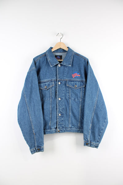 Vintage 00's Planet Hollywood denim jacket with embroidered logo on the chest and bigger on the back with San Francisco spell-out