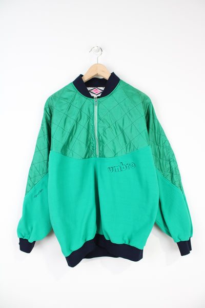 Vintage green 1980's Umbro 1/4 zip fleece with embroidered logo on the front 