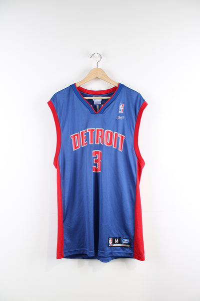 2000 Detroit Pistons NBA  basketball jersey by Reebok with #3 Ben Wallace printed lettering on the front and back  good condition  Size in Label:   M  Our Measurements:  Chest: 23 inches Length: 31 inches