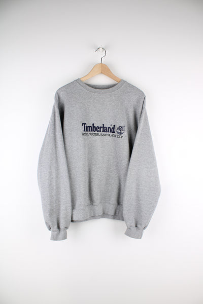 Timberland Sweatshirt in a grey colourway, and has the logo spell out embroidered across the front.