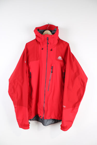 Mountain Equipment Lhotse all red Gortex jacket, features full zip closures, multiple pockets and hood