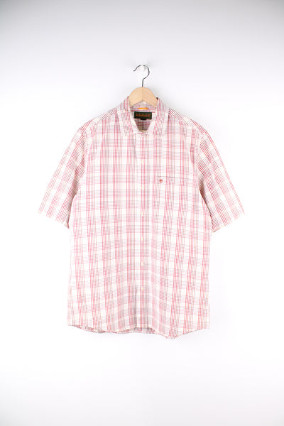 Timberland red, brown and tan plaid cotton shirt, features chest pocket  