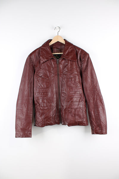 Vintage 1970's maroon leather jacket with zip to close. 