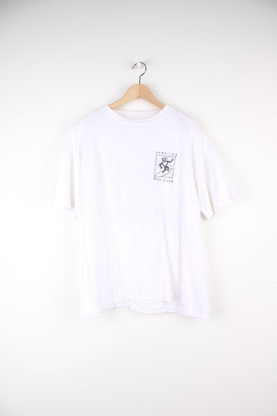Vintage Hawaiian Surf Club single stitch t-shirt in white, features printed graphic on the front and back