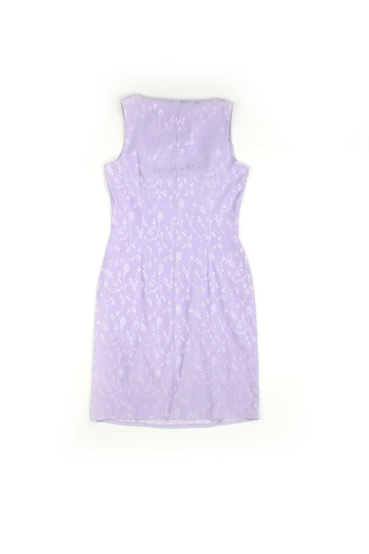 Purple 90's New Look midi dress with high neckline, made from a super soft slightly stretchy polyester material