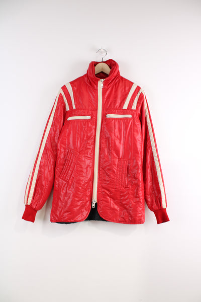 Vintage 1980's Marlboro Leisure Wear zip through padded racer jacket in red with white ribbon details and chunky white zips