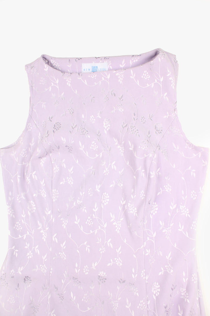 Purple 90's New Look midi dress with high neckline, made from a super soft slightly stretchy polyester material