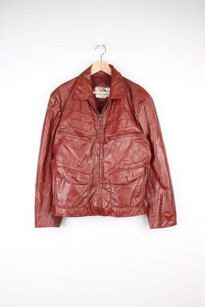 Vintage 1970's Chess King oxblood zip through leather jacket with multiple pockets