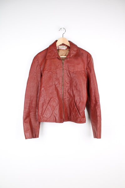 Vintage 1970's Jean Pierre, made in Argentina oxblood zip through leather jacket with pockets