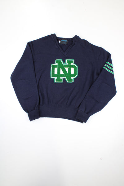Vintage Notre Dame Fighting Irish wool jumper by Newaukum River Sportswear, features embroidered motif on the front