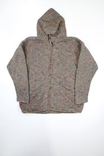 Vintage made in Equador brown with multicoloured flecks, zip through cardigan with hood 